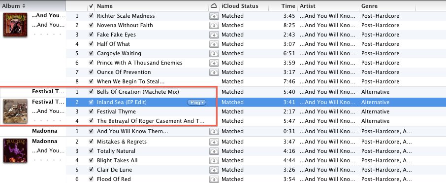 iTunes splits the songs on this album.