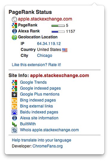 PageRank Status Chrome extension