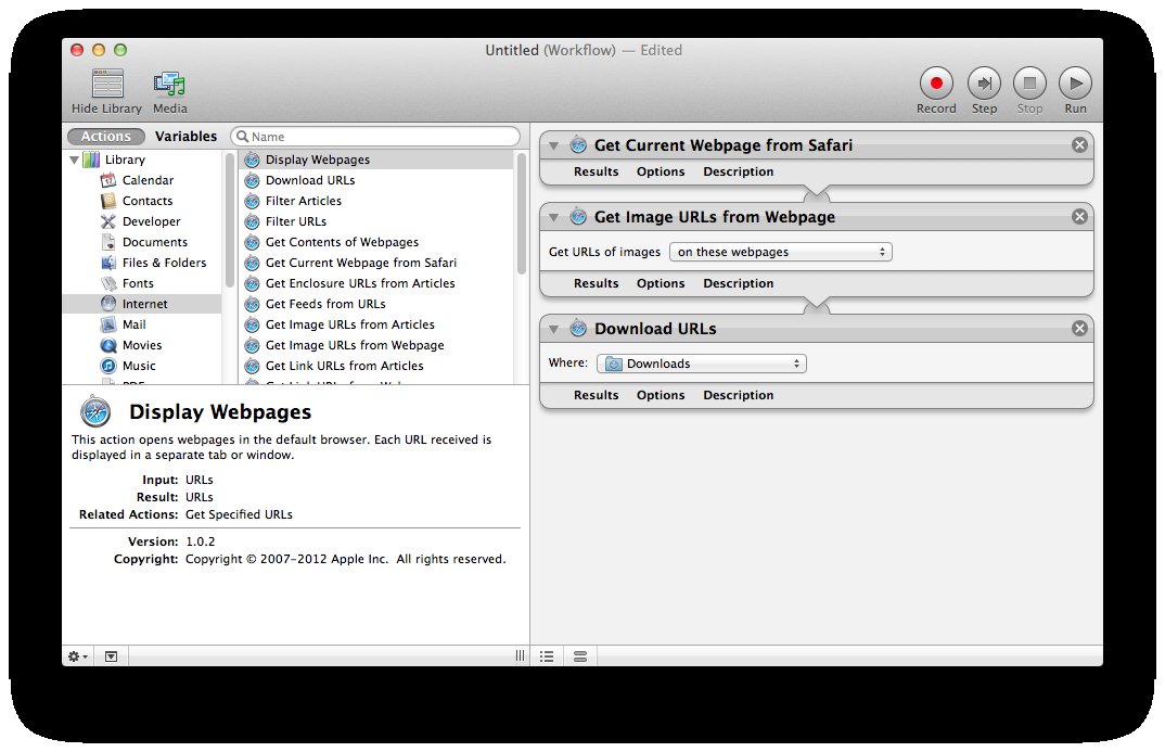 Downloading images from web pages with Automator on Mac OS X 10.8